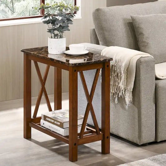 12-inch Faux Marble 1-Shelf Side Table