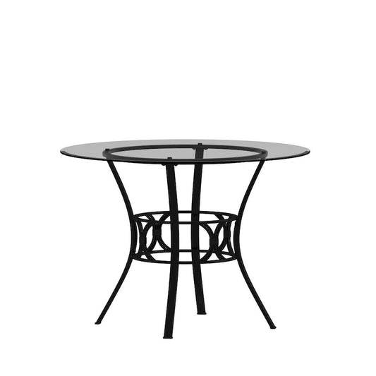 42   Round Glass Dining Table with Crescent Style Metal Frame