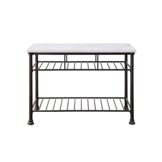 Kitchen Island with Marble Top in White and Gray