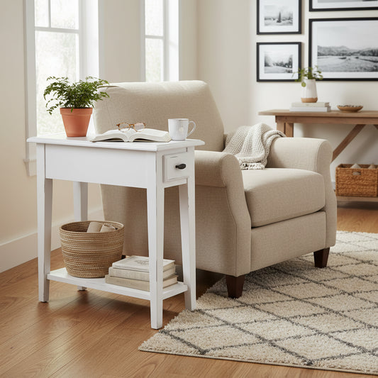 One Drawer Narrow Side Table with Shelf