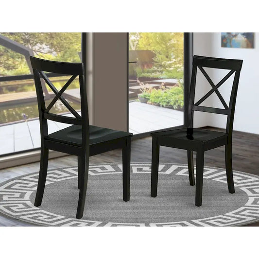    Boston Dining Room Chairs - Cross Back Solid Wood Seat Chairs, Set of 2, Black - BOC-BLK-W
