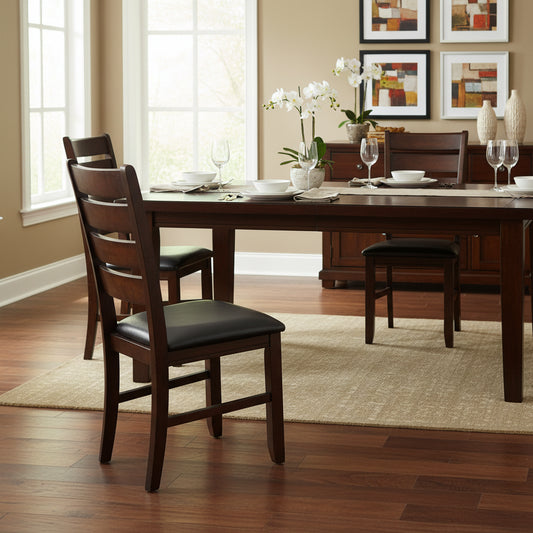Leather Upholstered Wooden Side Chairs With Ladder Back, Brown & Black, (Set of 2)