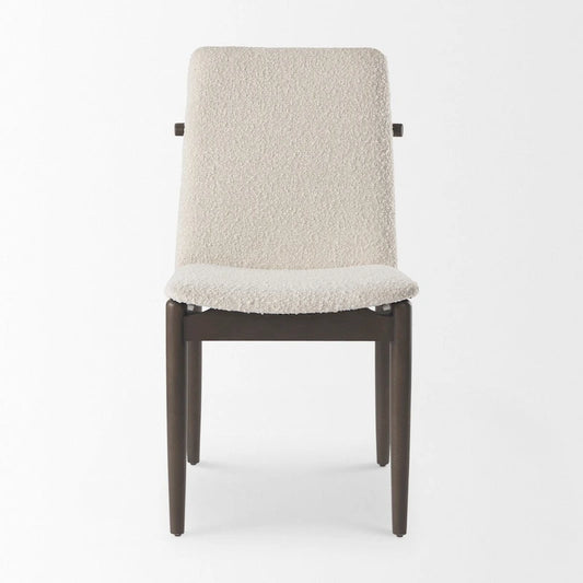 Cream Boucle Upholstered Seat W/Dark Brown Wood Frame Dining Chair